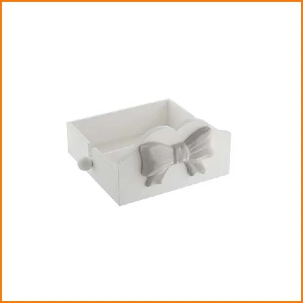 Giardini Di Marzo Portatovaglioli In Legno Colore Bianco Con Fiocco Grigio 23X19X11H Cm