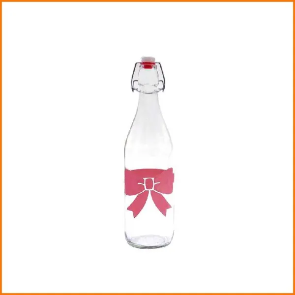 Italian Decor Bottiglia Swing In Vetro Con Fiocco Colore Rosa 1 Lt