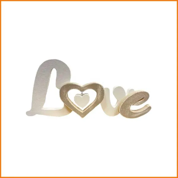 Legno Italy Scritta LOVE Colore Oro E Bianco 50X20H Cm