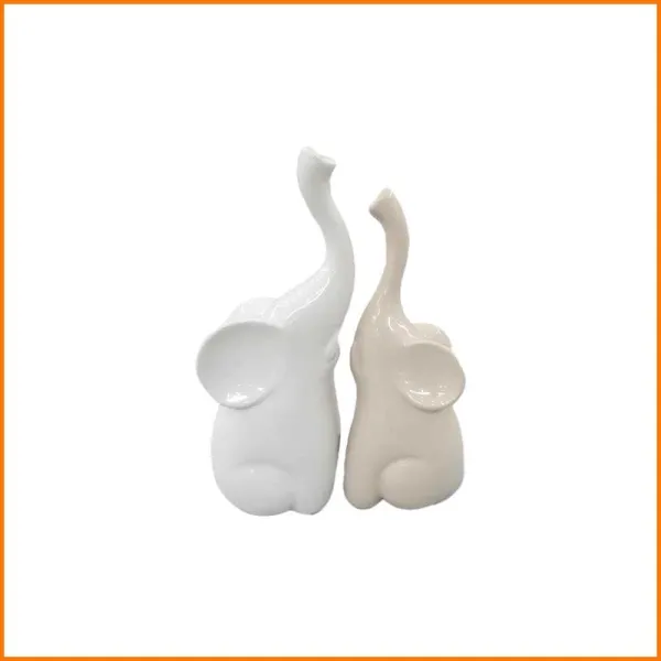 Sirotime Elefanti In Ceramica Colore Bianco E Tortora 21X10X28H Cm