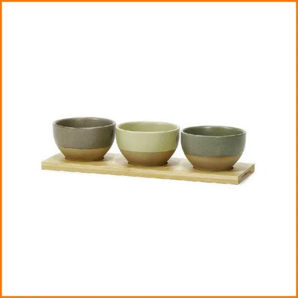 General Trade Set 3 Ciotole Con Vassoio In Bamboo