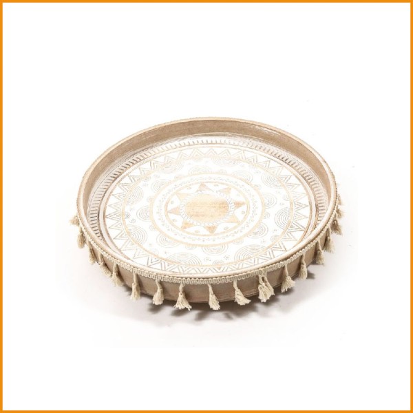VASSOIO BOHO CHIC RIALZATO IN LEGNO D.36X7H CM