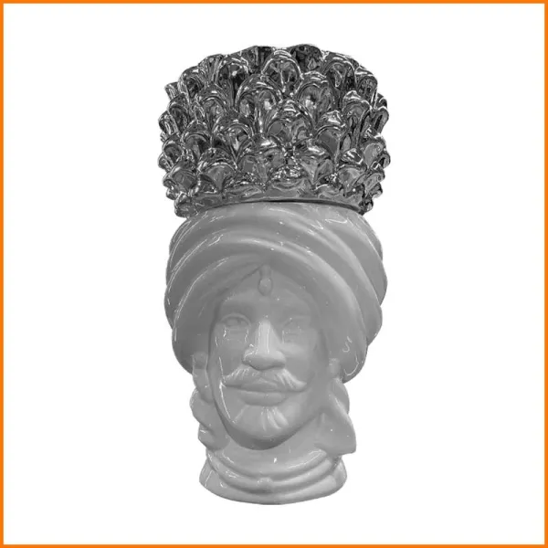 Giardini Di Marzo Moro Uomo Colore Bianco Con Pigna Silver In Ceramica 30H Cm