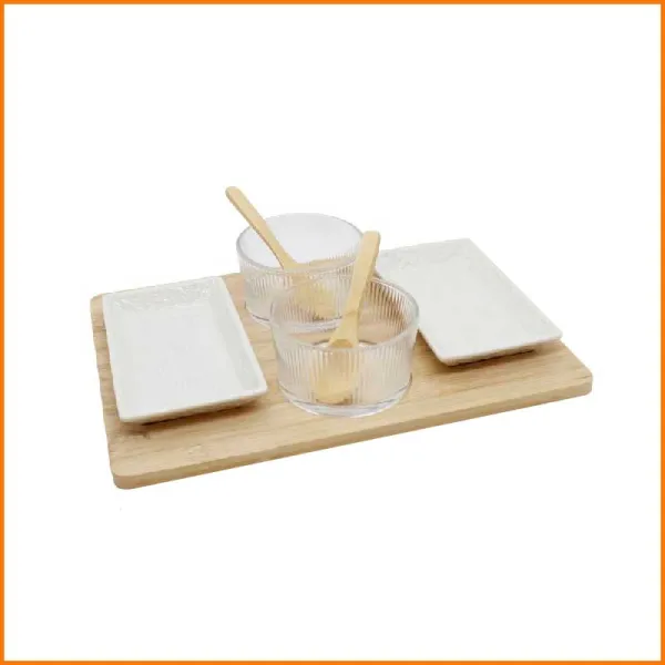 FGF Antipastiera In Ceramica Con Base In Legno 30X20 Cm