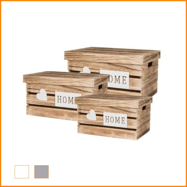 SET 3 CASSETTE LEGNO LOVE CON COPERCHIO 40X29X23,5H / 34X23X19,5H / 28X17X15,5H CM