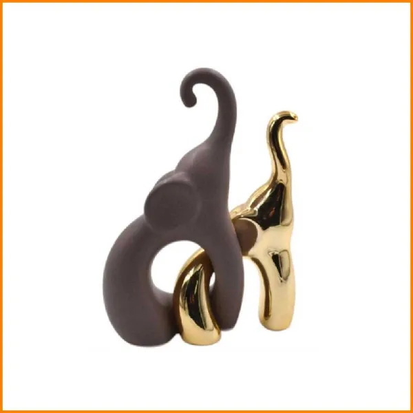 Sud Import Coppia Elefanti Colore Terra E Oro 13X19H Cm