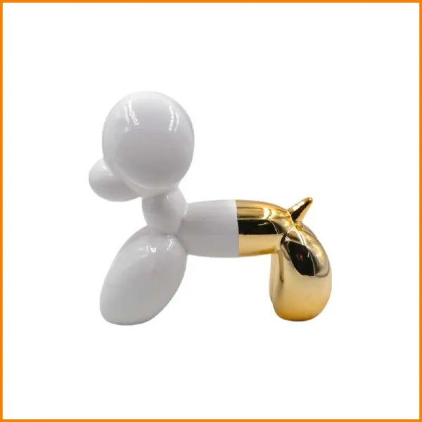 Sud Import Cane Bubble In Resina 22x19 Cm Colore Bianco E Oro