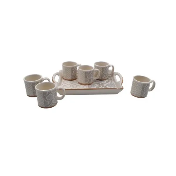 Sud Import Set 6 Tazze Con Vassoio In Ceramica 22x7 Cm