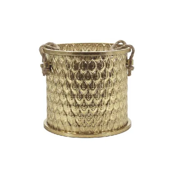 General Trade Cachepot In Metallo Con Manici In Corda Diametro 23,5x21h Cm Colore Oro