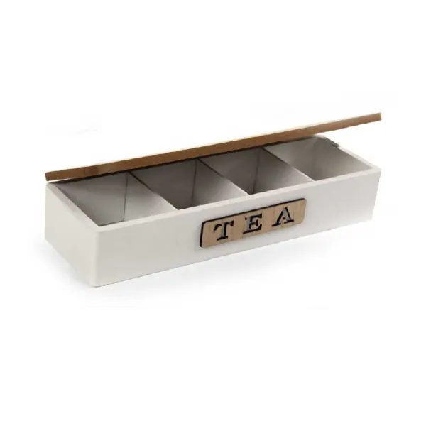 Gicos Scatola Per Tea In Legno Con Coperchio 33x10x7h Colore Bianco