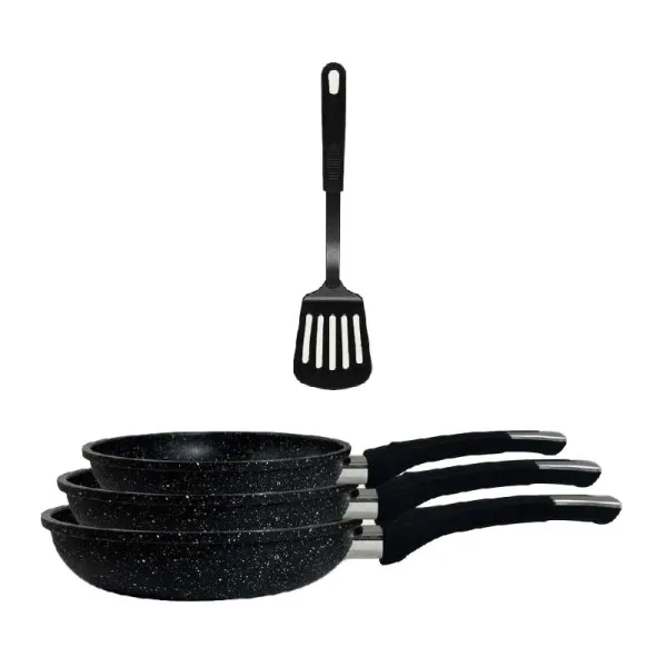 Arca Set 3 Padelle Stonegourmet Con Spatola Diametro 20/24/28 Cm Colore Nero