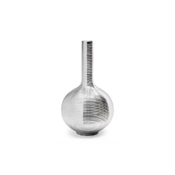 Gicos Vaso In Ceramica Lucida Rigato 13x13x26h Cm Colore Argento