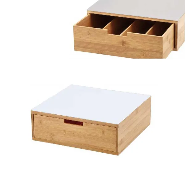 Ad Trend Porta Capsule In Bamboo Con Ripiano In Vetro 32x30x11h Cm Colore Bianco