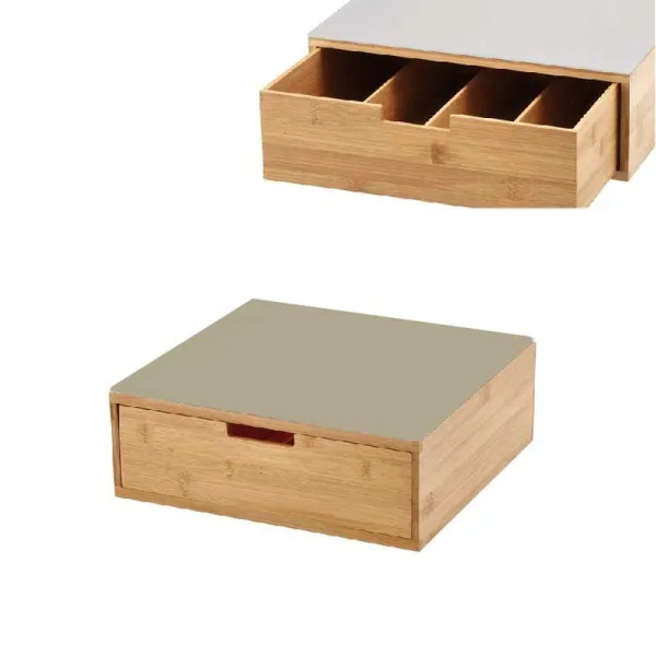 Ad Trend Porta Capsule In Bamboo Con Ripiano In Vetro 32x30x11h Cm Colore Tortora