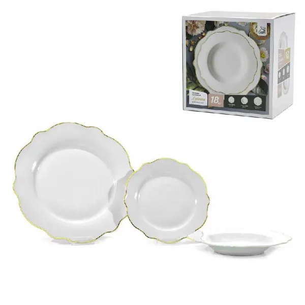 General Trade Servizio 18 Piatti Da Tavola Lyanna Con Profilo Colore Oro