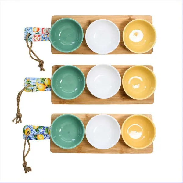 Ad Trend Set 3 Antipastiere In Ceramica E Bambu 41x12x6h Cm
