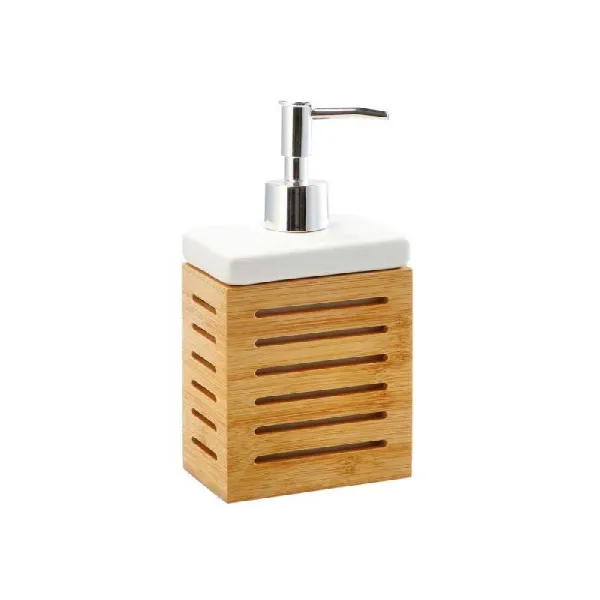 Ad Trend Dispenser Per Sapone In Bamboo E Ceramica 10x6x19h Cm