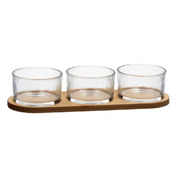Ad Trend Set 3 Ciotole In Vetro Diametro 9x5h Cm Con Vassoio In Legno