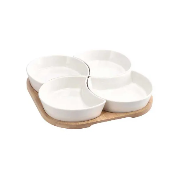 Ad Trend Antipastiera Con 4 Ciotole E Vassoio In Bamboo Diametro 26 Cm
