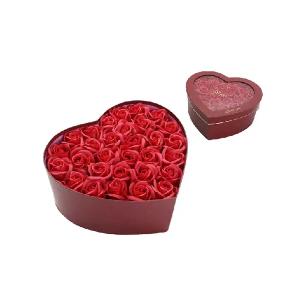 FGF Scatola A Cuore In Carta Con Rose 24x27x12h Cm Colore Rosso