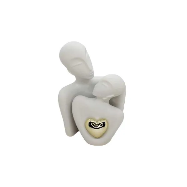 FGF Statua Coppia In Ceramica Con Cuore Oro 18x8x25h Cm Colore Bianco