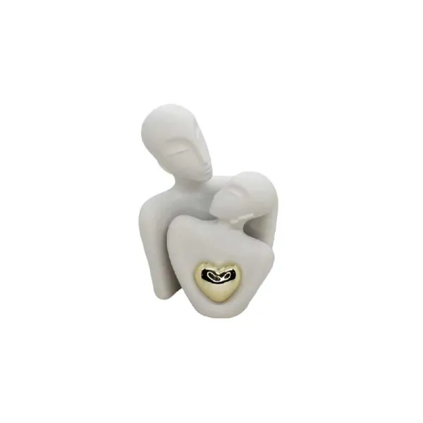 FGF Statua Coppia In Ceramica Con Cuore Oro 11x16x16h Cm Colore Bianco