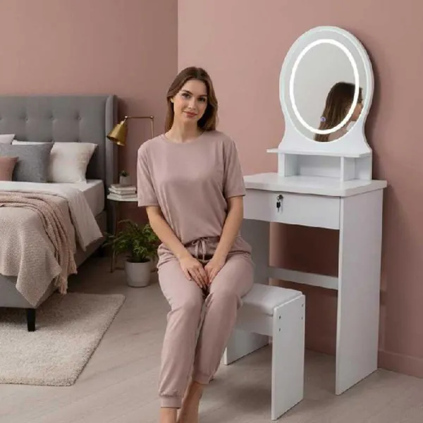 Mastro Bianco Consolle Bellezza Busty Con Sgabello E Specchio Colore Bianco