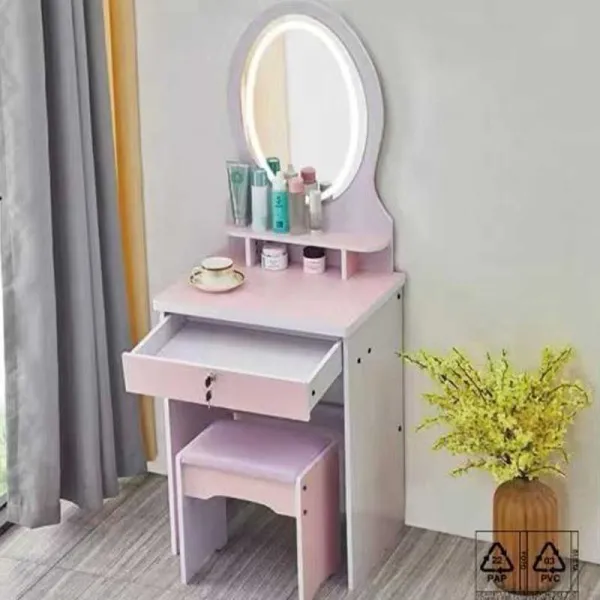 Mastro Bianco Consolle Bellezza Missy Con Sgabello E Specchio Colore Rosa