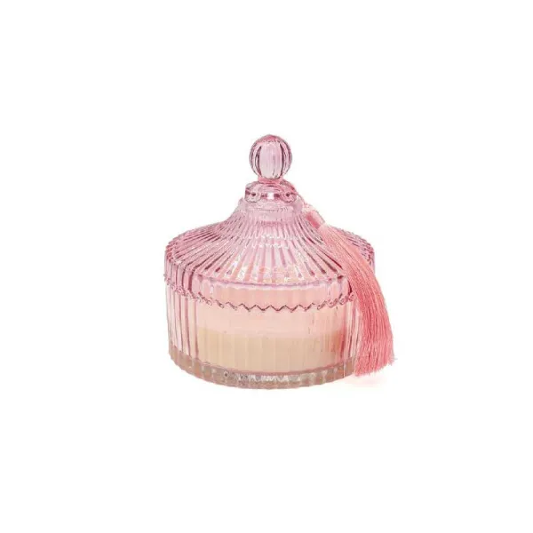 De Luca Collection Candela In Vetro Rigato Con Coperchio Diametro 14x16h Cm Colore Rosa