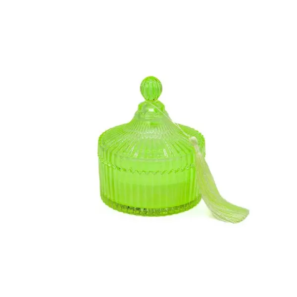 De Luca Collection Candela In Vetro Rigato Con Coperchio Diametro 14x16h Cm Colore Verde