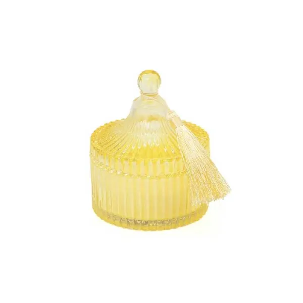 De Luca Collection Candela In Vetro Rigato Con Coperchio Diametro 10x12h Cm Colore Giallo