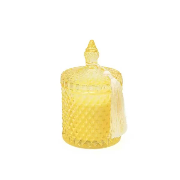 De Luca Collection Candela Diamond In Vetro Con Coperchio Diametro 10x18h Cm Colore Giallo