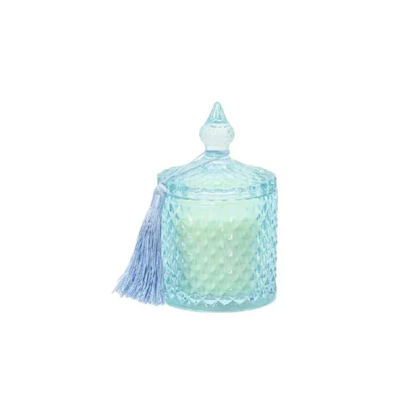 De Luca Collection Candela Diamond In Vetro Con Coperchio Diametro 8x14h Cm Colore Turchese