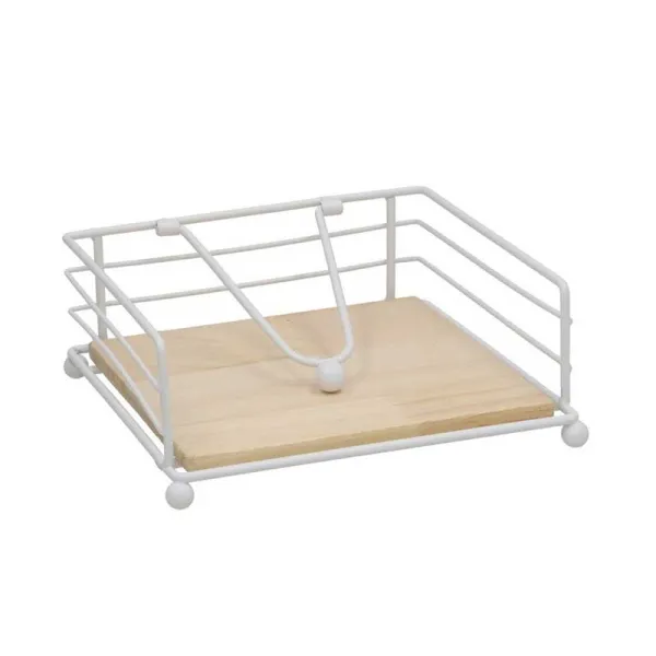 Gerimport Porta Tovaglioli In Legno E Metallo 18x18x7h Cm Colore Bianco