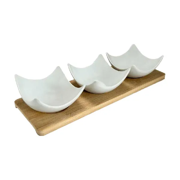 Arca Antipastiera Con 3 Ciotole Quadrate E Vassoio In Legno 26x5x8,5h Cm