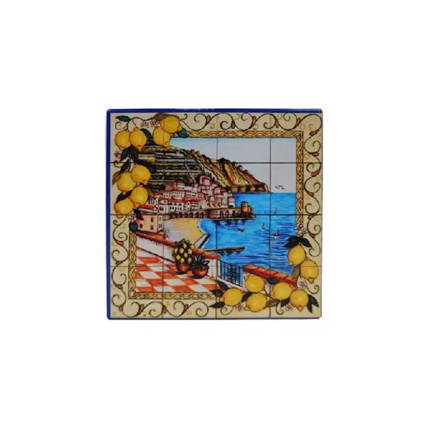 Dueesse Sotto Pentola Quadrato Con Paesaggio Con Base In Sughero 11x11 Cm