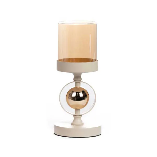 De Luca Collection Porta Candela Ball Con Cilindro In Vetro Colore Bianco E Oro