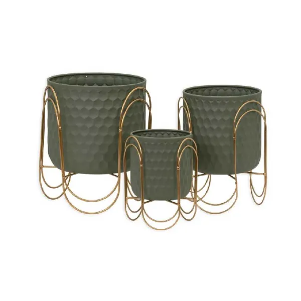 De Luca Collection Set 3 Cachepot Colore Verde E Oro
