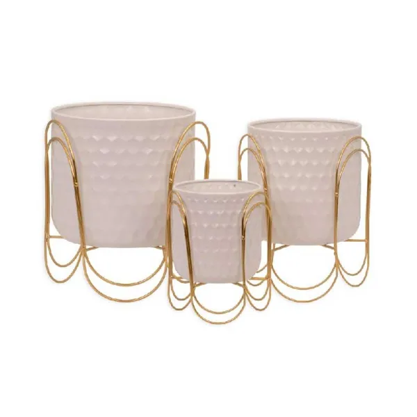 De Luca Collection Set 3 Cachepot Colore Bianco E Oro