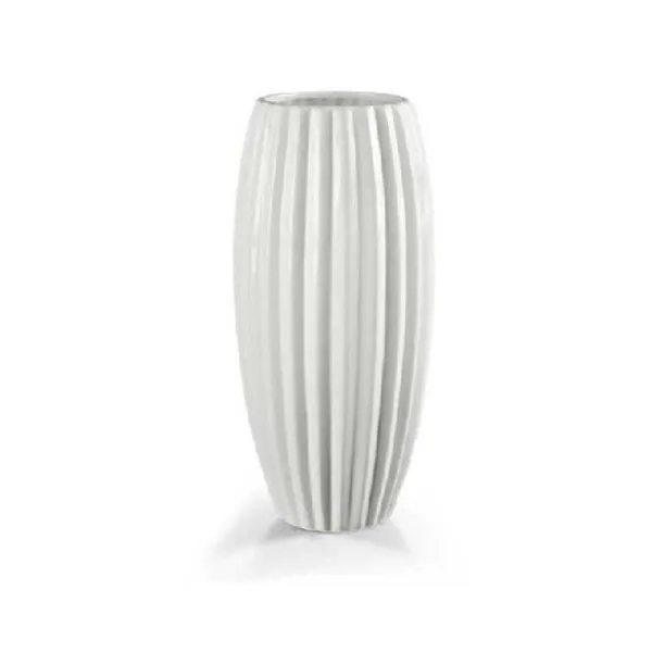 Gicos Vaso Rigato In Ceramica 32h Cm Colore Bianco Matto