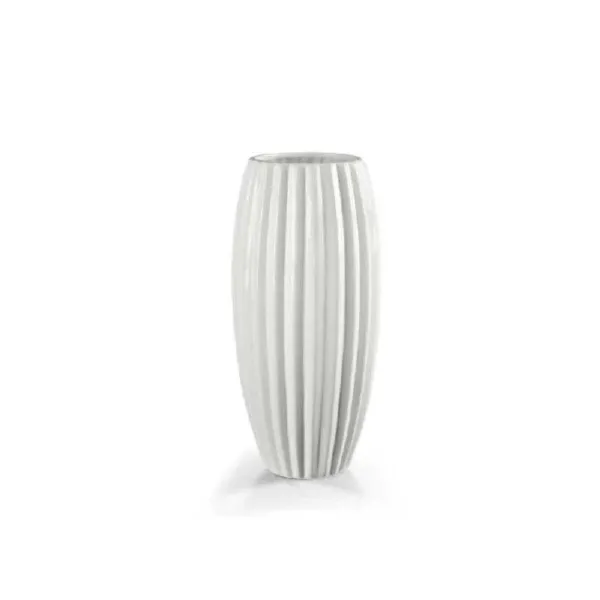 Gicos Vaso Rigato In Ceramica 28h Cm Colore Bianco Matto