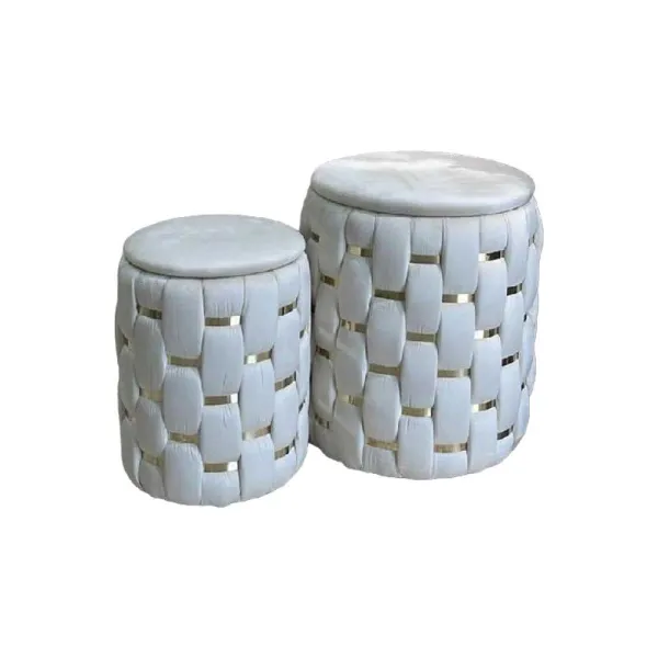 Set 2 Pouf Contenitori Lusso Colore Bianco