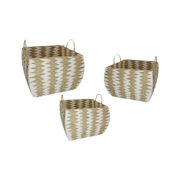 FGF Set 3 Cesti Quadrati In Rattan Con Manici