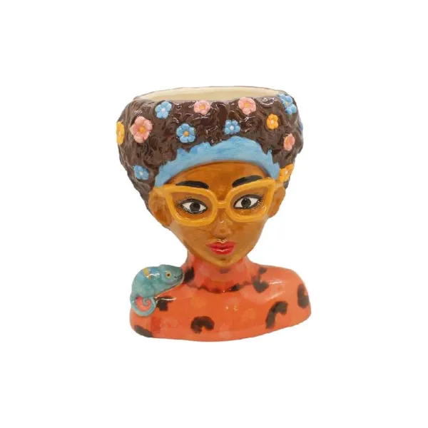 FGF Donna Portapianta In Ceramica Colorata 20x16x25h Cm