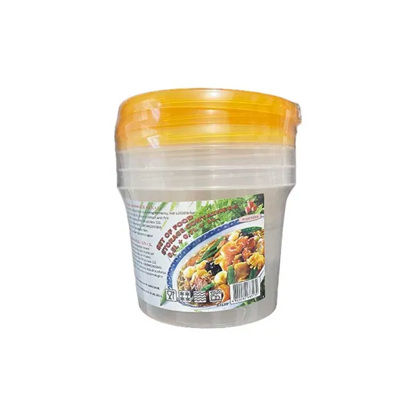 3 Contenitori Tondi In Plastica Con Coperchio 0,5 / 0,7 / 1 Lt