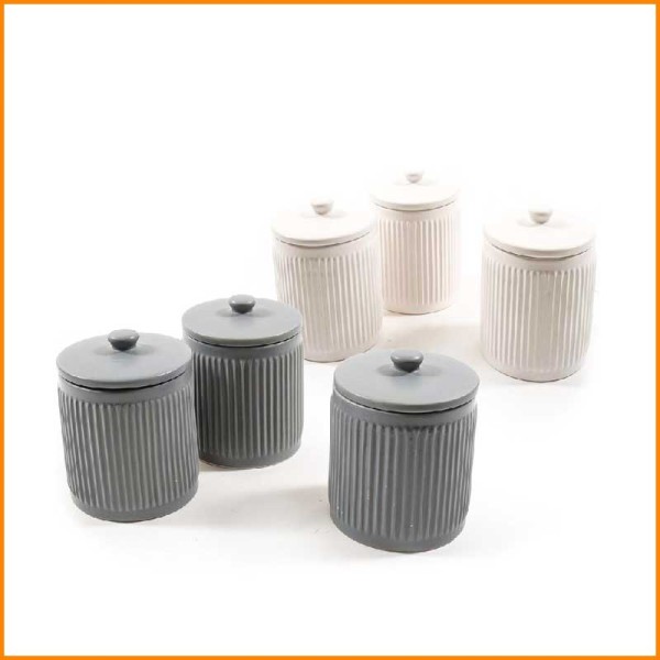 SET 3PZ BARATTOLI IN CERAMICA A RIGHE  9,5X12H CM