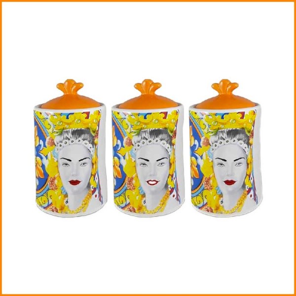 SET 3 BARATTOLI IN CERAMICA CALTAGIRONE 11X11X14H CM