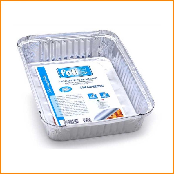VASCHETTA IN ALLUMINIO CON COPERCHIO 4 PORZIONI 2PZ