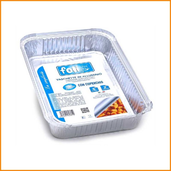 VASCHETTA IN ALLUMINIO CON COPERCHIO 6 PORZIONI 2PZ
