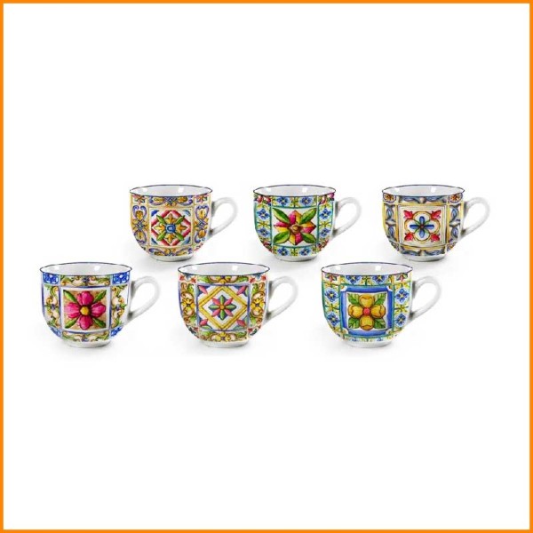 SET 6 TAZZINE DA CAFFE' MEDITERRANEO 90CC (COLORI ASSORTITI)